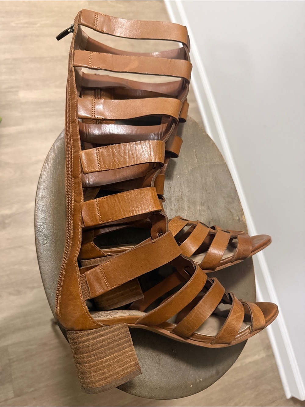 Vince Camuto Brown Strappy Block Heel Gladiator Boots